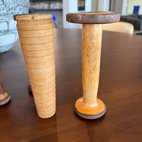 5 Vintage Industrial Wooden Textile Mill Spools Bobbins 7" Antique - Picture 8 of 8